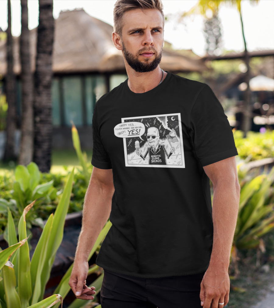 Joe Biden Robotic Clone Sickos Cartoon Ice Cream Flag Speech Bubble BEEP YES T-Shirt