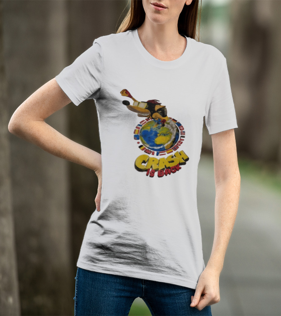 Crash Is Back Jetpack Adventure World Flags Globe Cartoon T-Shirt