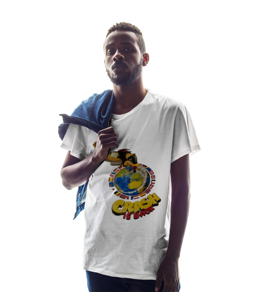 Crash Is Back Jetpack Adventure World Flags Globe Cartoon T-Shirt