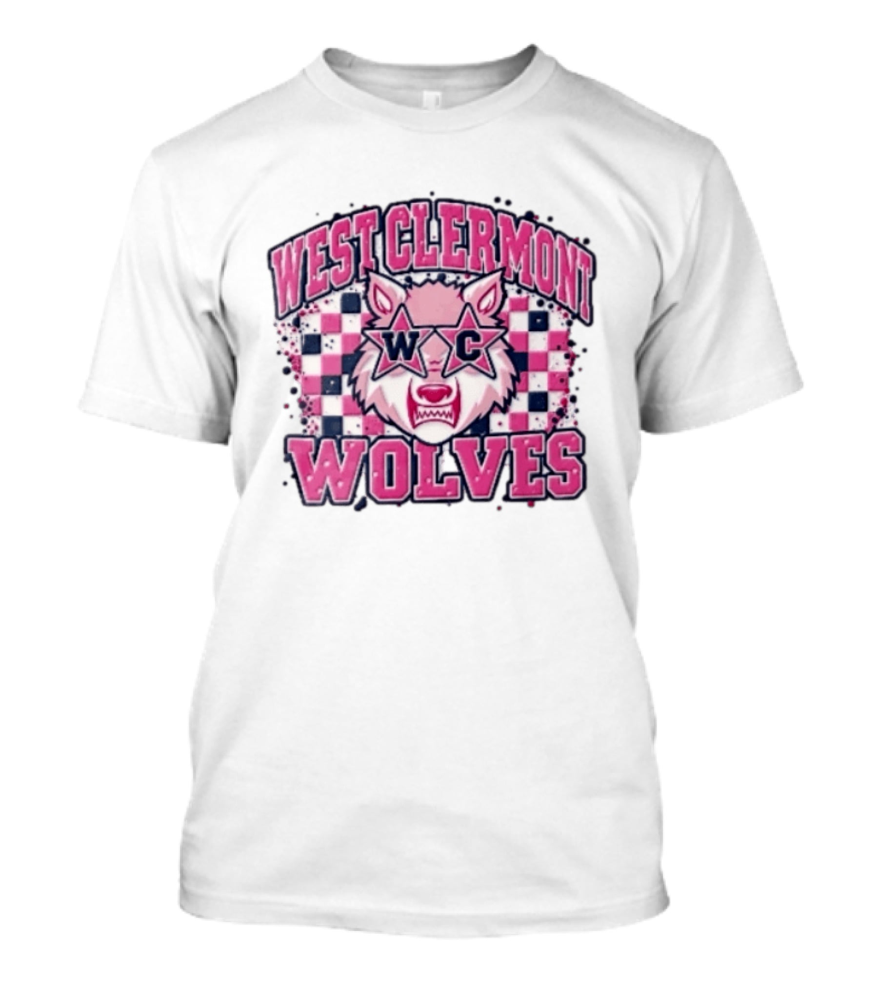 West Clermont Wolves WC Pink Star Sunglasses Checkered T-Shirt
