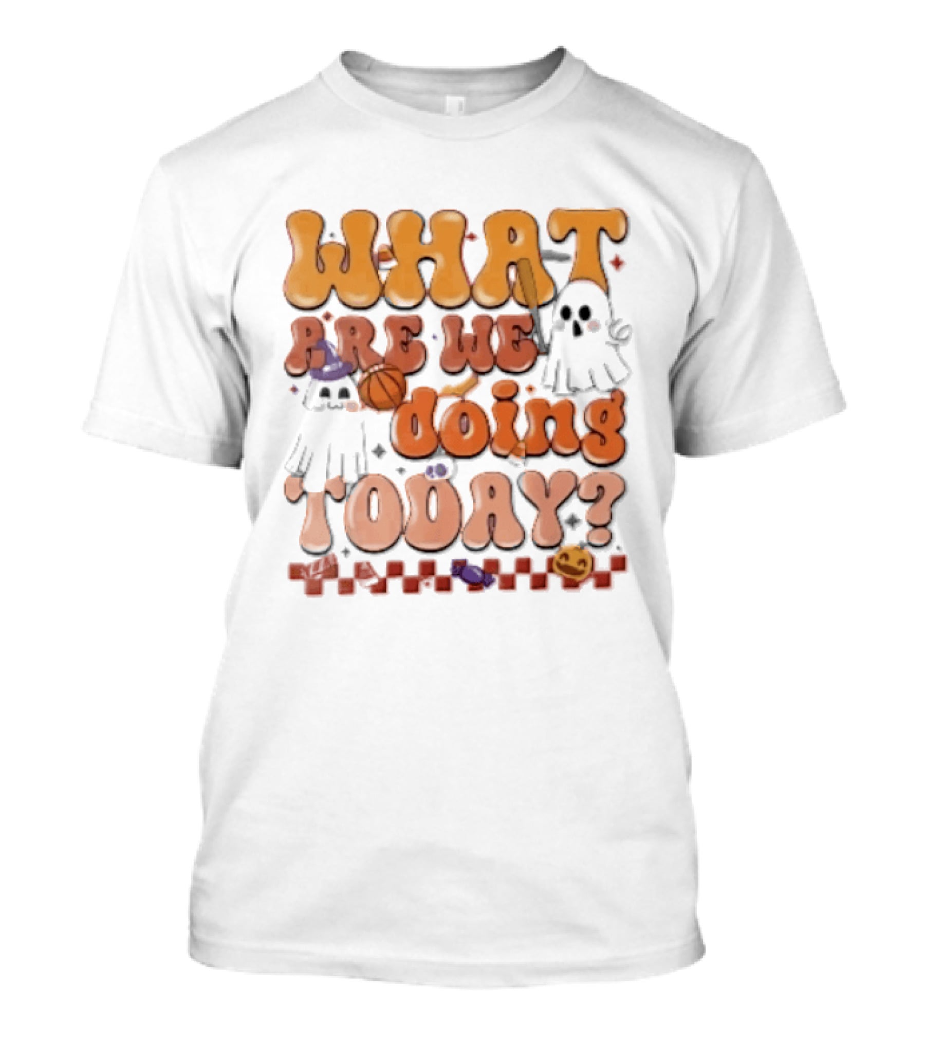 What Are We Doing Today Cartoon Halloween Ghosts Basketball Baseball Boo Shop T-Shirt