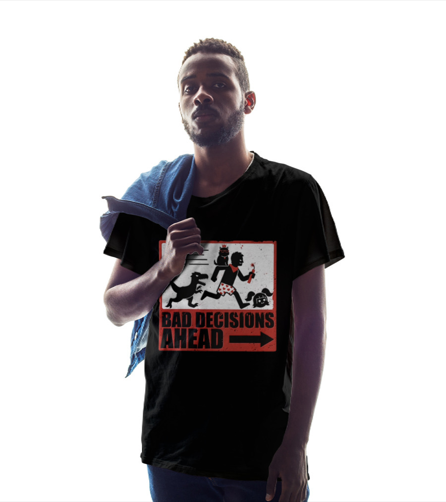 Bad Decisions Ahead Running From Dinosaur Distressed Humor T-Shirt