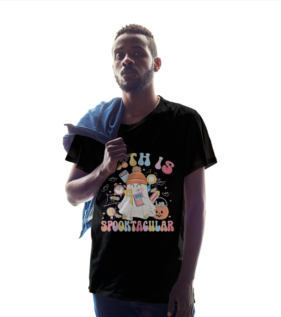 Math Is Spooktacular Ghost Halloween Teacher Kawaii Pumpkin Calculators T-Shirt