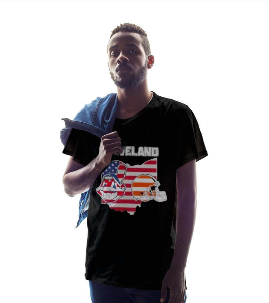 Cleveland Indians Browns Ohio State Map With Flags T-Shirt