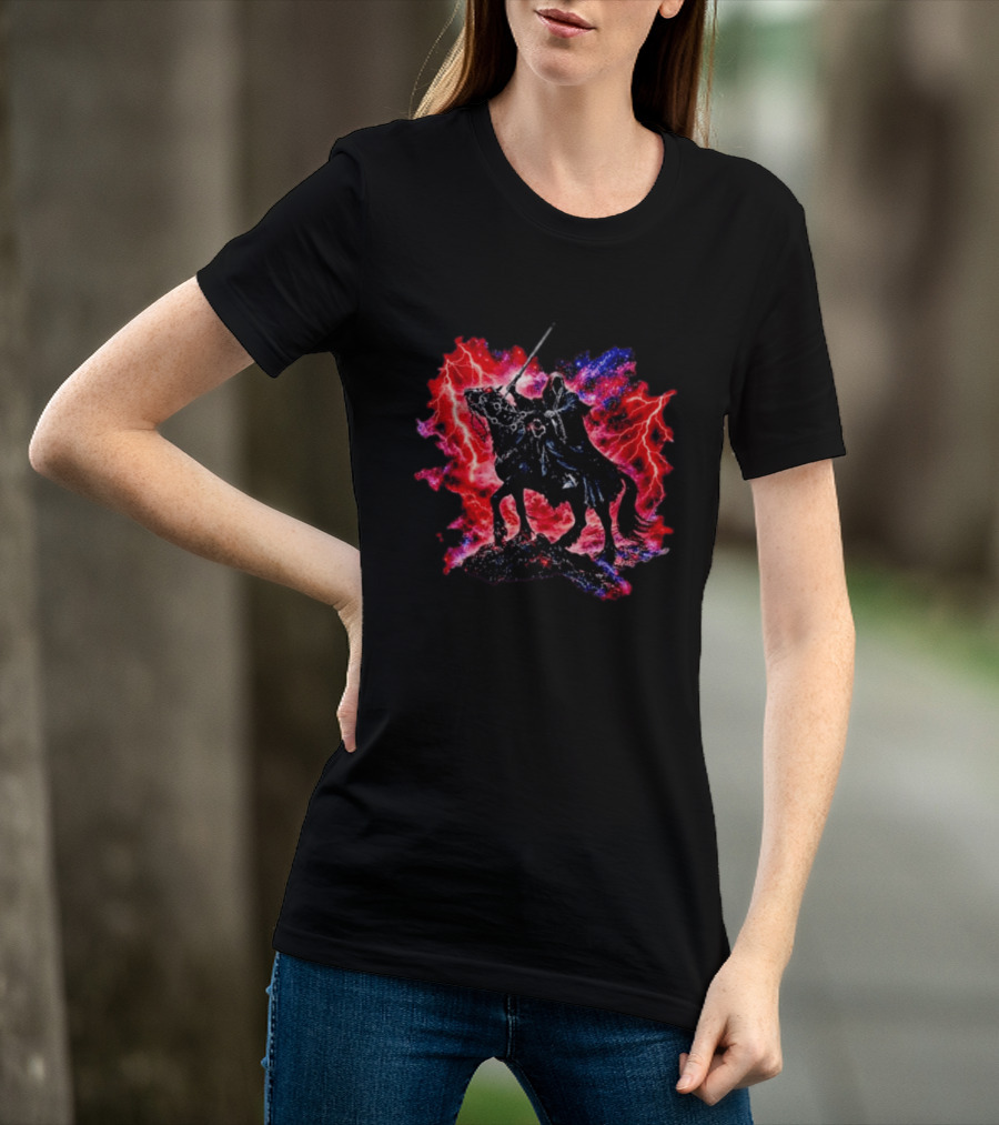 Grim Reaper On Horse With Lightning And Cosmic Galaxy T-Shirt