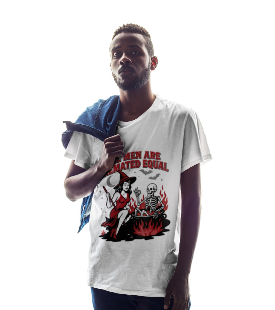 All Men Are Cremated Equal Witch Skeleton Cauldron Halloween T-Shirt