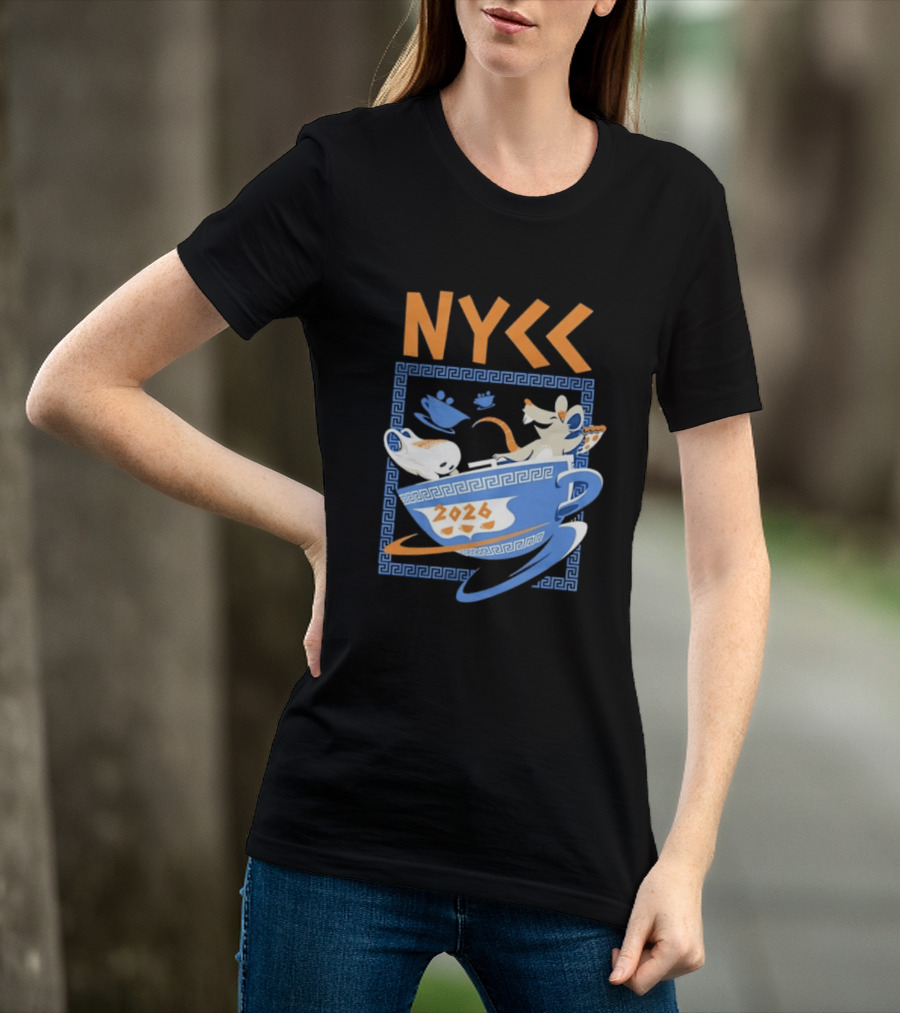 NYCC 2026 Pizza Rat Cup Greek Pattern Tea Event T-Shirt