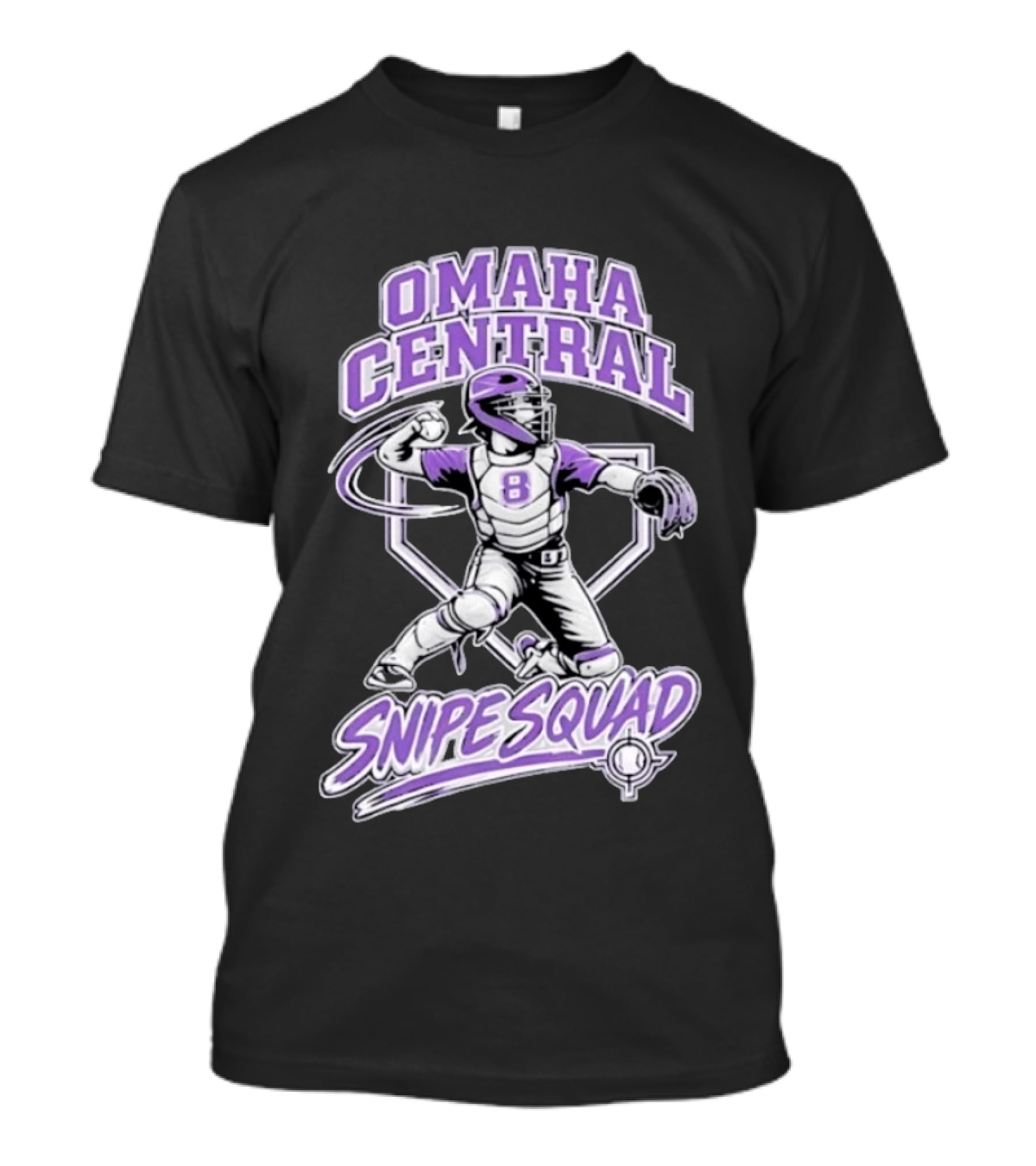 Omaha Central Snipe Squad Baseball Catcher Number 8 T-Shirt