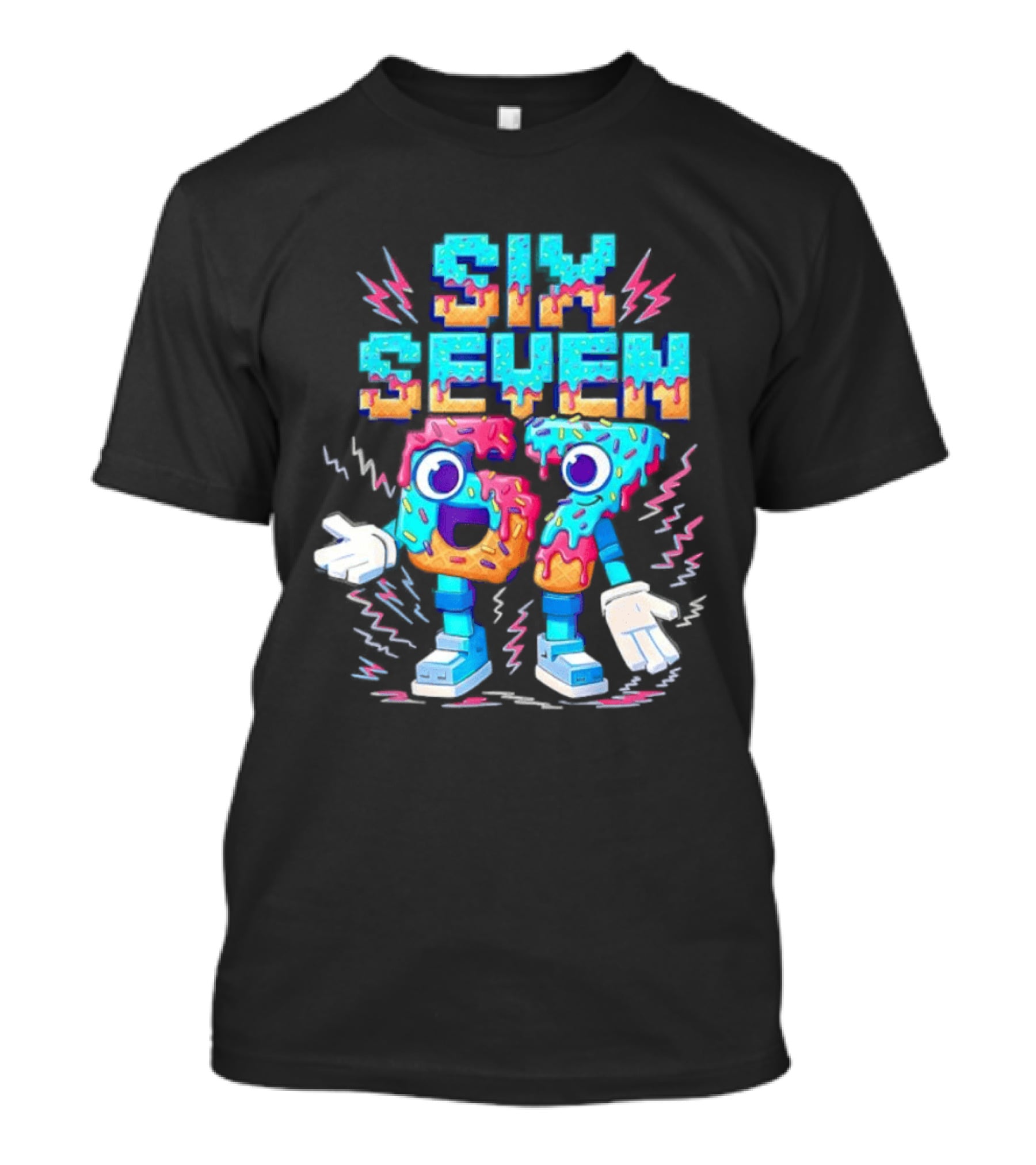 Six Seven Donut Cartoon Sprinkles With Colorful Numbers And Playful T-Shirt