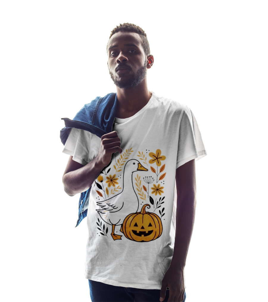 Pumpkin Jack O Lantern Goose Fall Farmhouse Floral Halloween T-Shirt