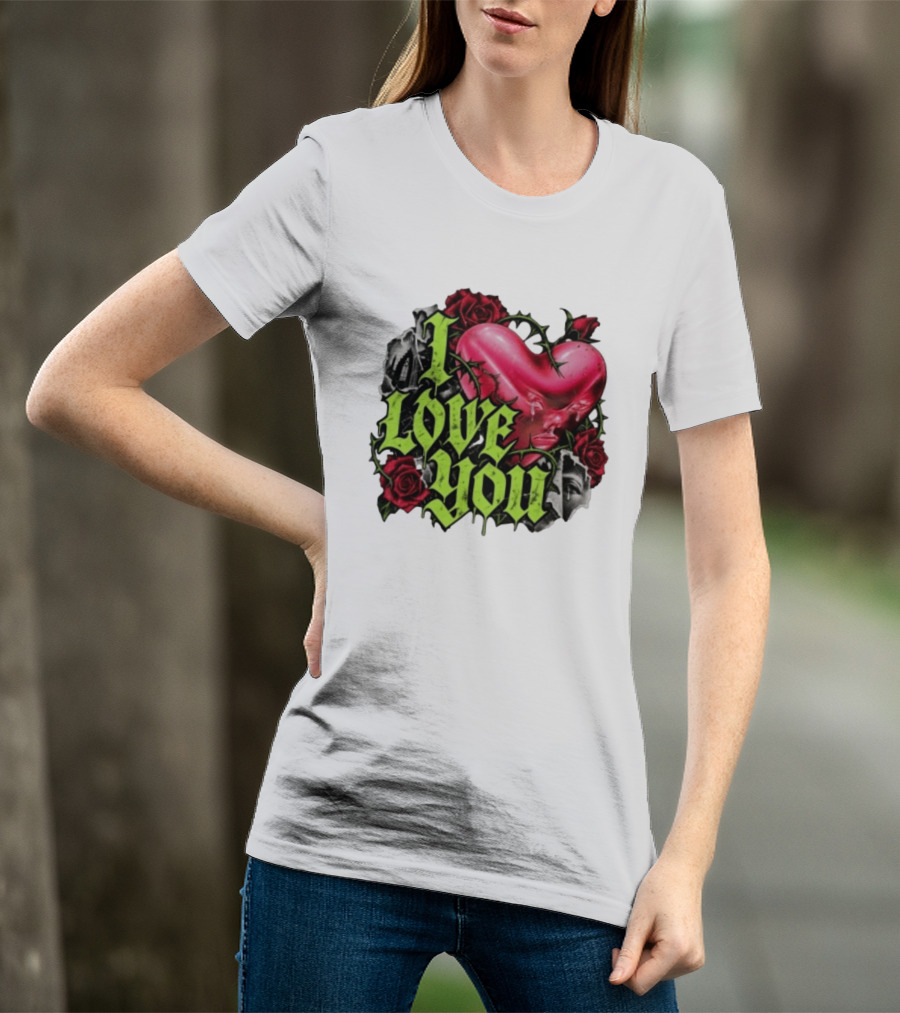 I Love You Gothic Heart Roses T-Shirt