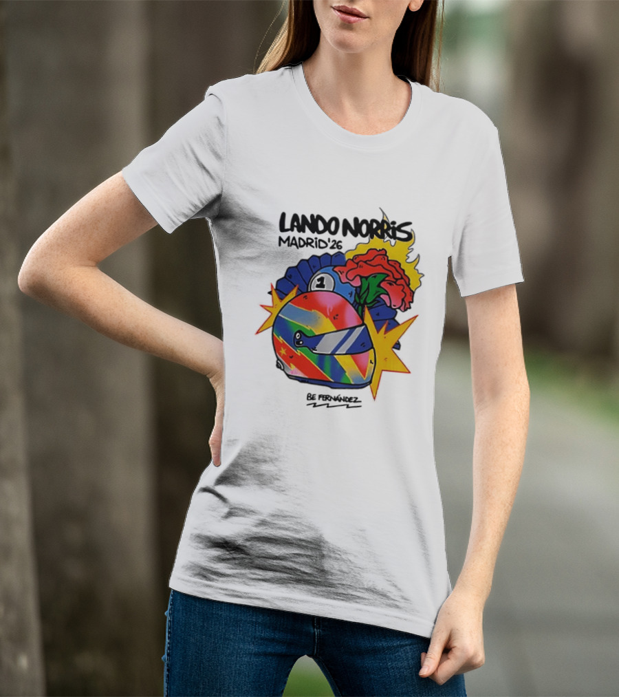 Lando Norris Madrid '26 Helmet Vibrant Art Explosion T-Shirt
