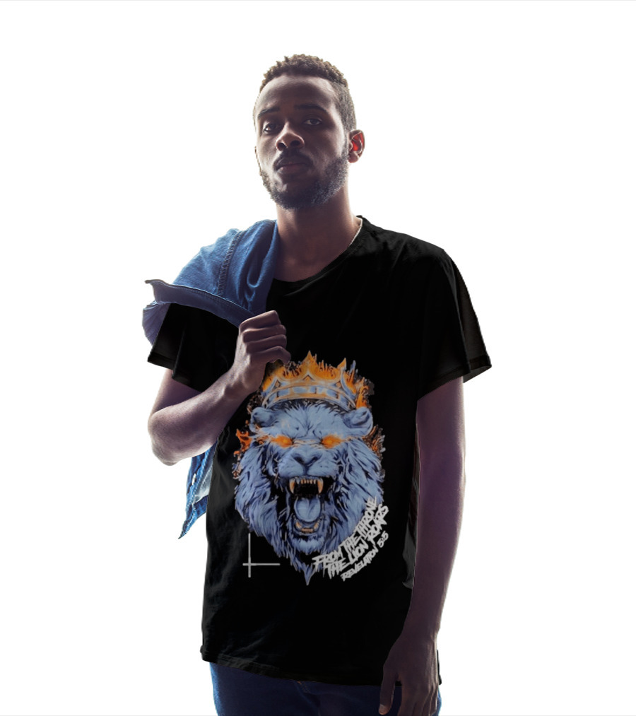 From The Throne The Lion Roars Revelation 5 5 Blue Flame Crown Lionhead T-Shirt