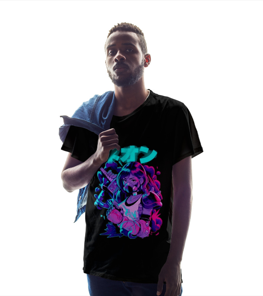 Neon Cyberpunk Anime Warrior Girl Futuristic Vaporwave Aesthetic T-Shirt