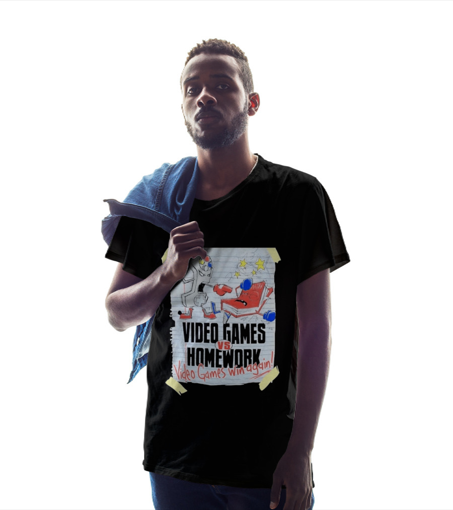 Video Games Vs Homework Video Games Win Again Math Battle Sketch T-Shirt