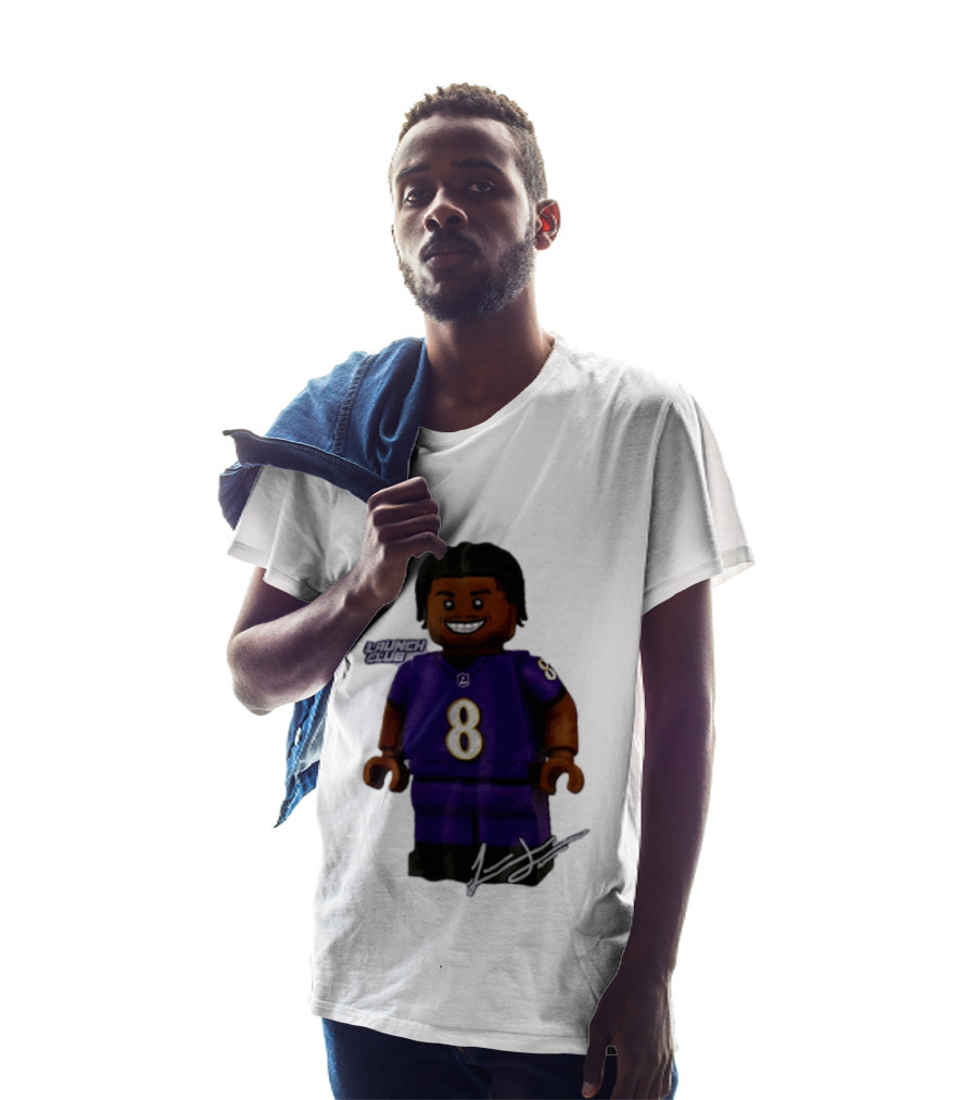 Baltimore Ravens Lamar Jackson Lego Minifigure Purple Jersey Number 8 T-Shirt