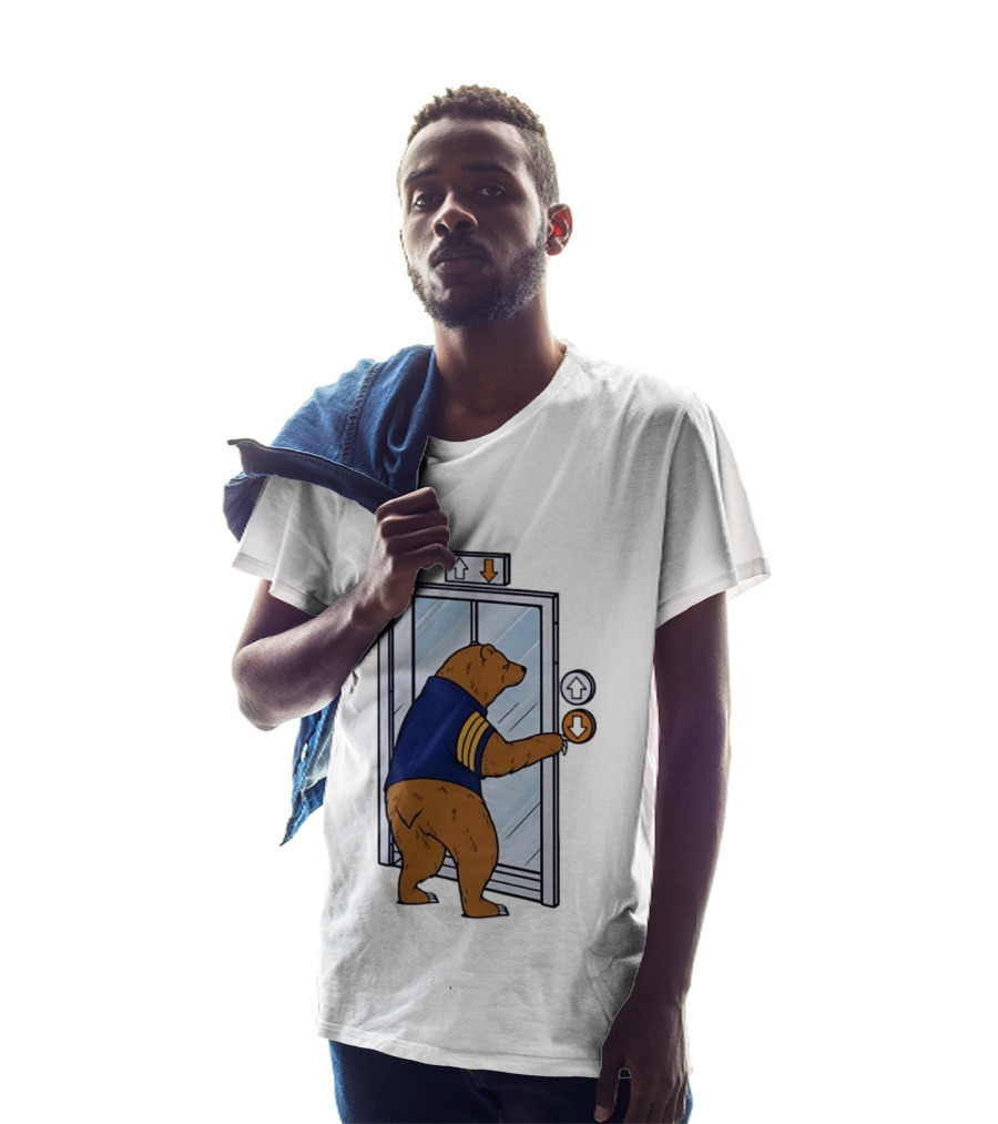 Bear In Blue Jacket Pressing Elevator Down Button T-Shirt
