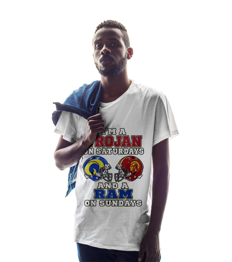Trojan On Saturdays USC And Ram On Sundays Football Fan Helmet T-Shirt