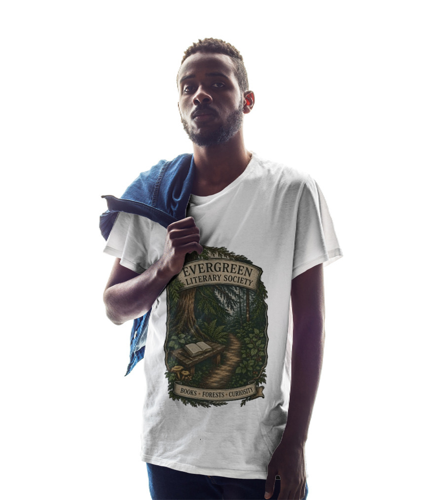 Evergreen Literary Society Books Forests Curiosity Pathway Through Trees T-Shirt