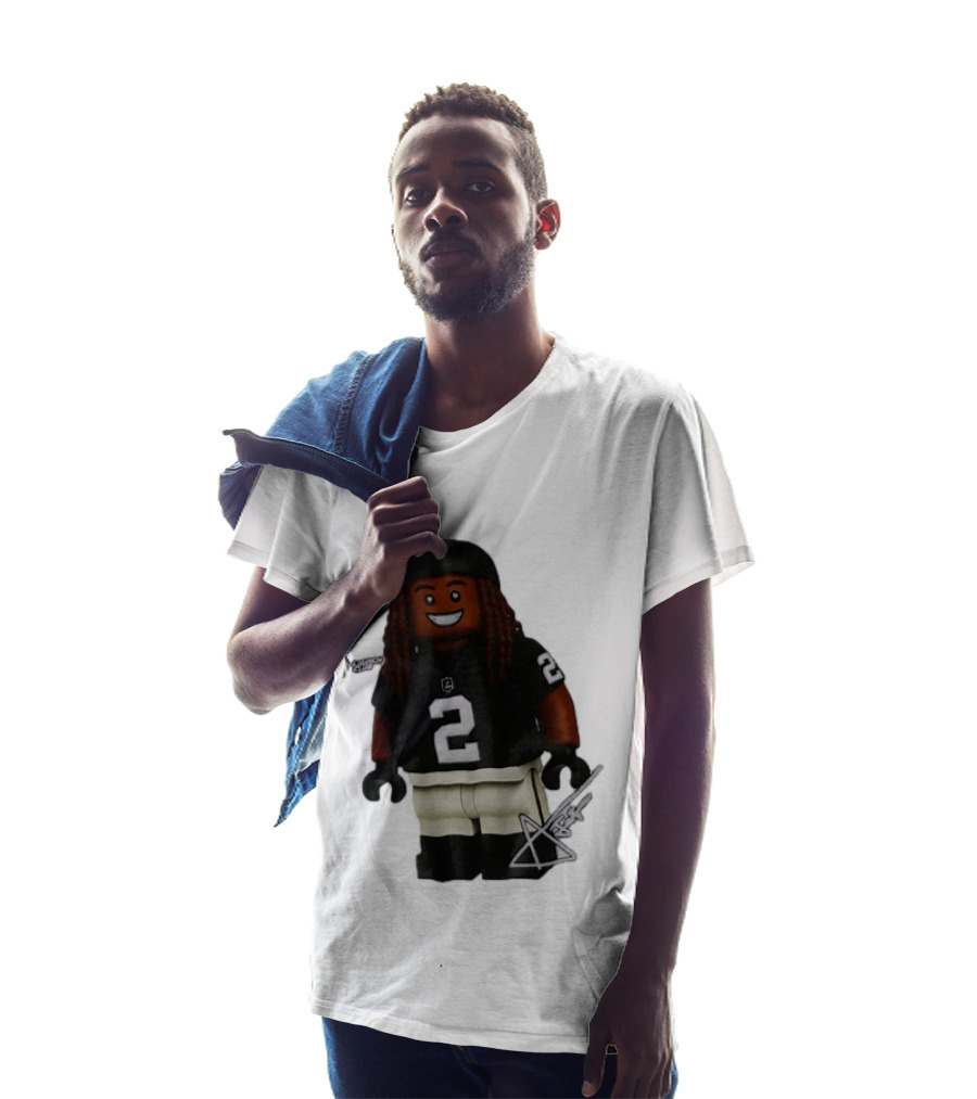 Las Vegas Raiders Running Back Ashton Jeanty 2 Lego Minifigure With Football Helmet T-Shirt