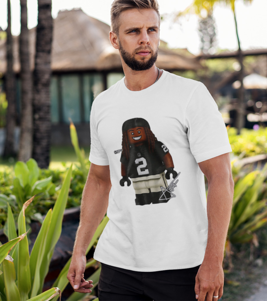 Las Vegas Raiders Running Back Ashton Jeanty 2 Lego Minifigure With Football Helmet T-Shirt