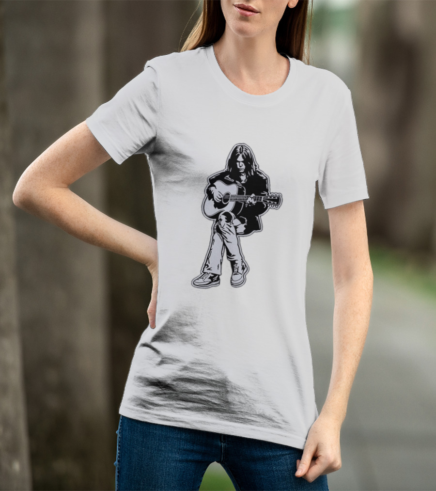 Neil Young Acoustic Folk Rock Guitar Performance T-Shirt