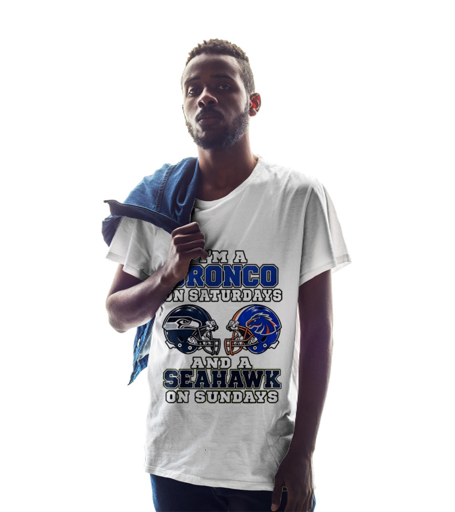 I'm A Bronco On Saturdays And A Seahawk On Sundays Football Helmets T-Shirt