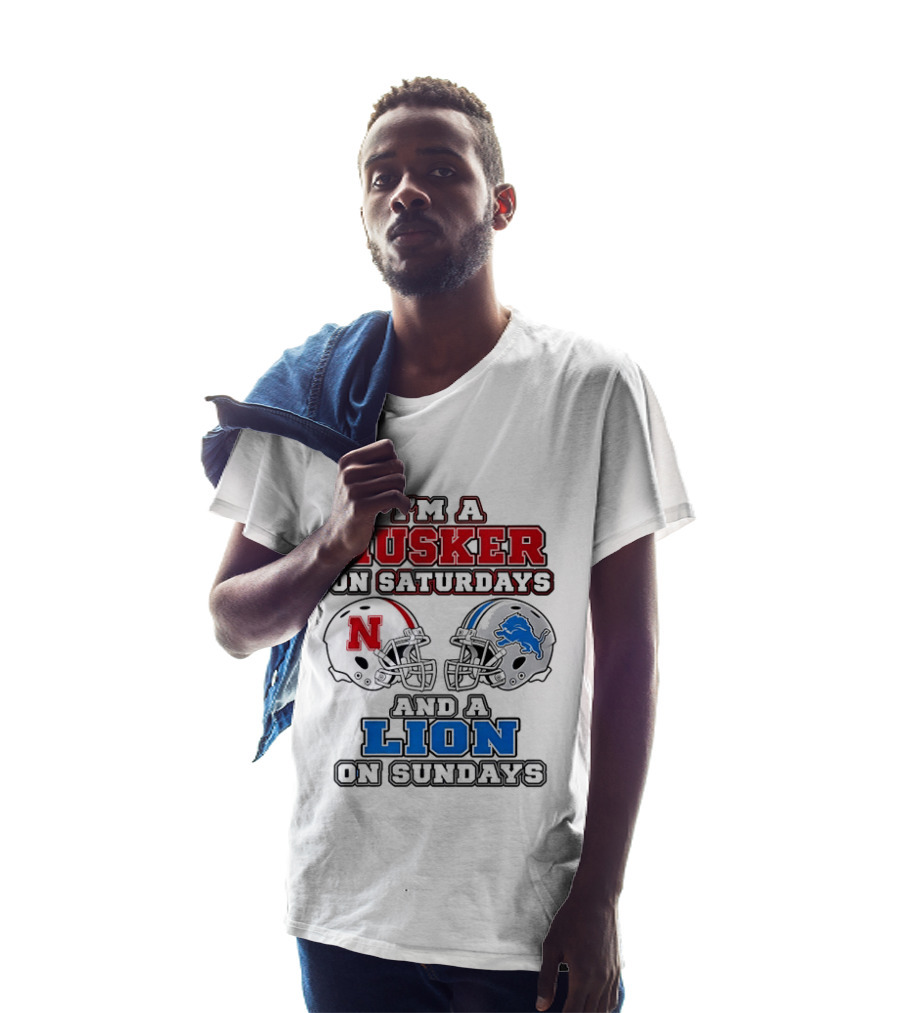 Husker On Saturdays And Lion On Sundays Football Helmets T-Shirt