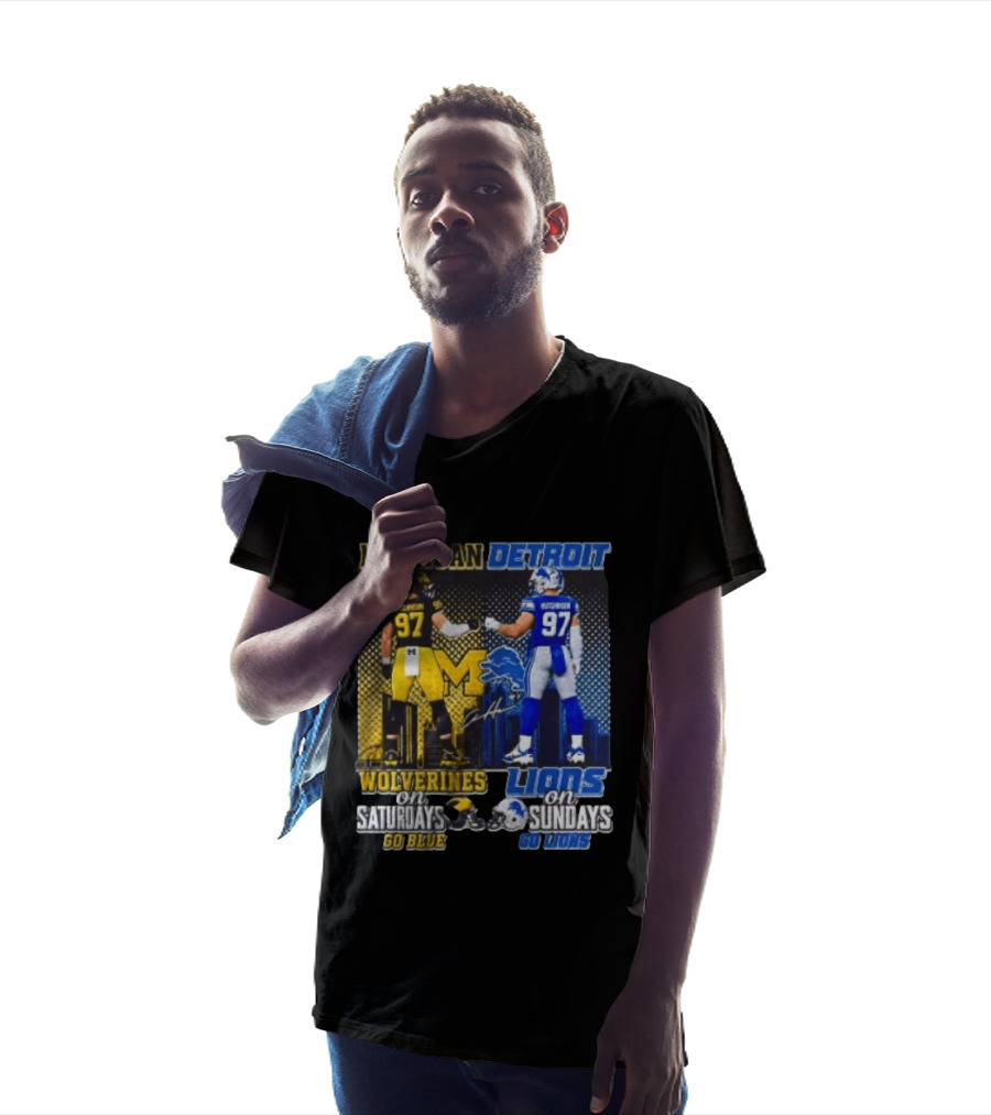 Michigan Wolverines Aidan Hutchinson On Saturdays And Detroit Lions On Sundays Go Blue Go Lions T-Shirt