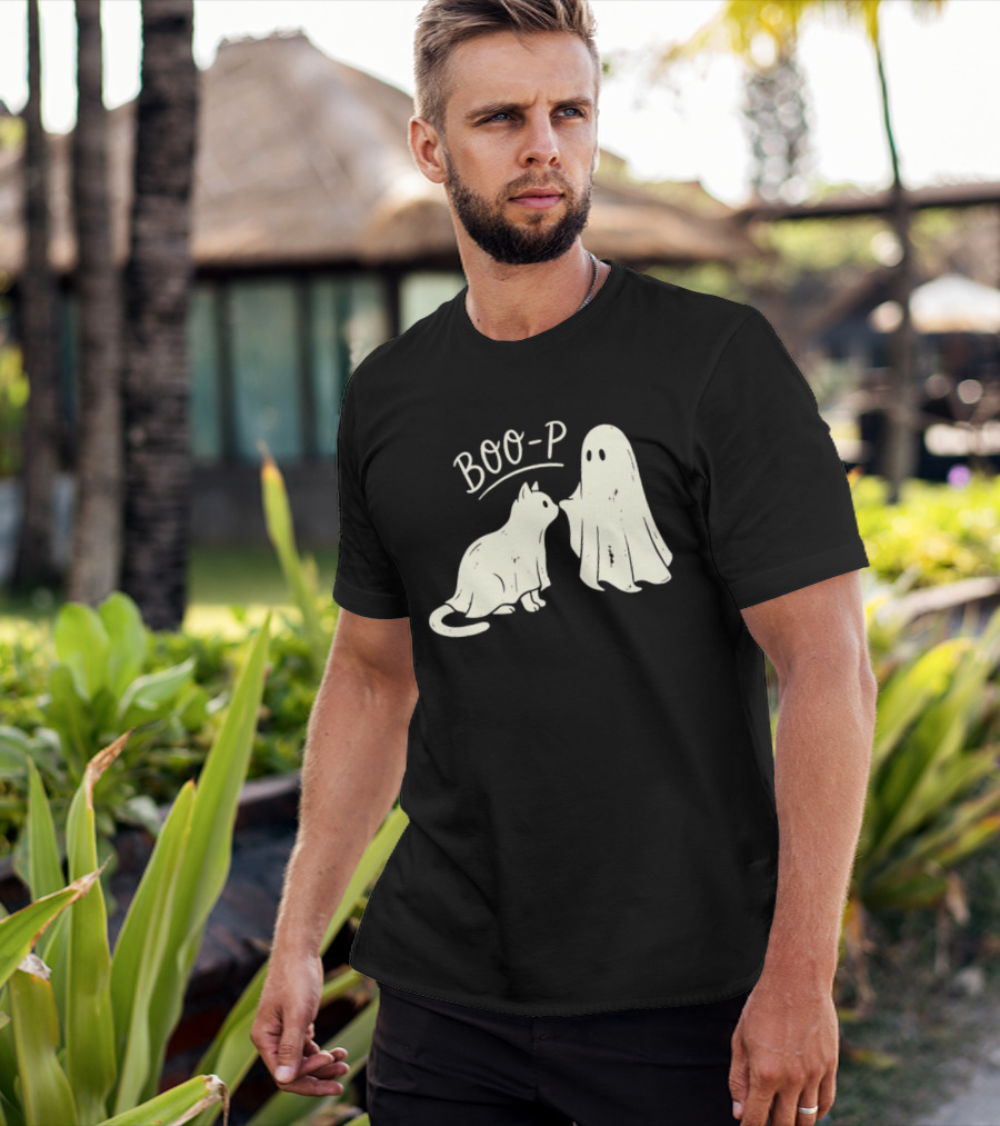 Boo P Humor Halloween Cat Ghost Playful Spirit And Feline Paw Interaction T-Shirt
