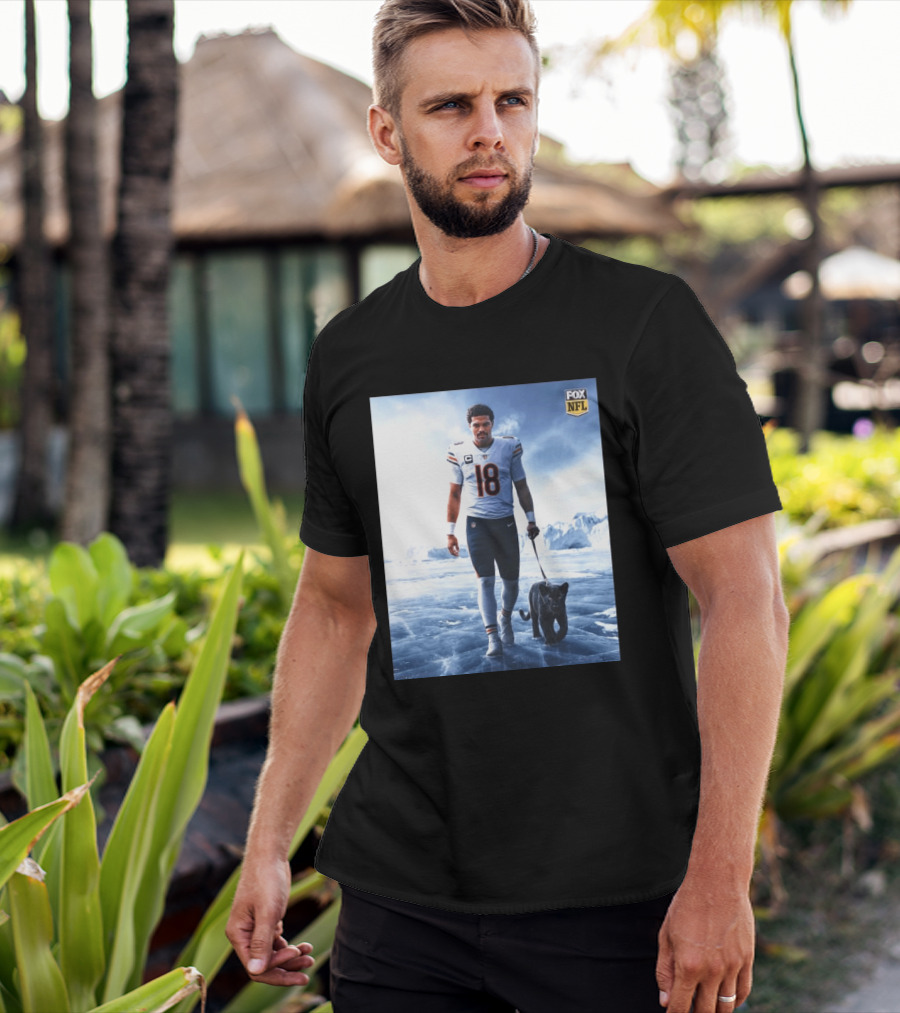 Chicago Bears QB #18 Arctic Panther Fox NFL Icy Football Player Black Panther T-Shirt