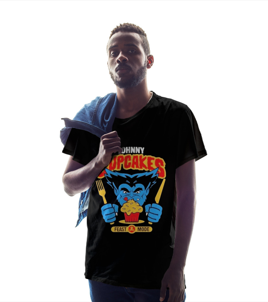 Johnny Cupcakes Feast Mode Blue Wolverine Eating Cupcake T-Shirt
