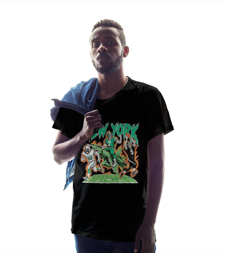 New York Jets Skeleton Football Players With Jet And Field T-Shirt