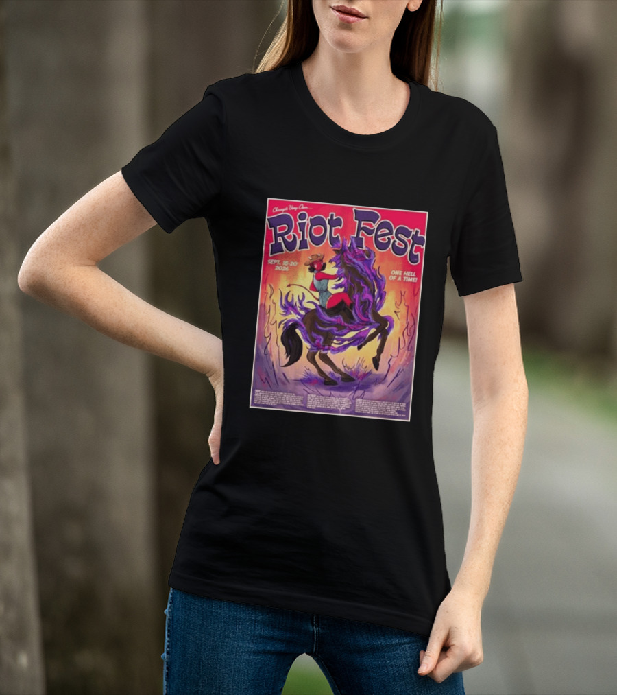 Chicago Douglass Park Riot Fest 2026 Devil Cowgirl Artwork September 18 20 One Hell Of A Time T-Shirt