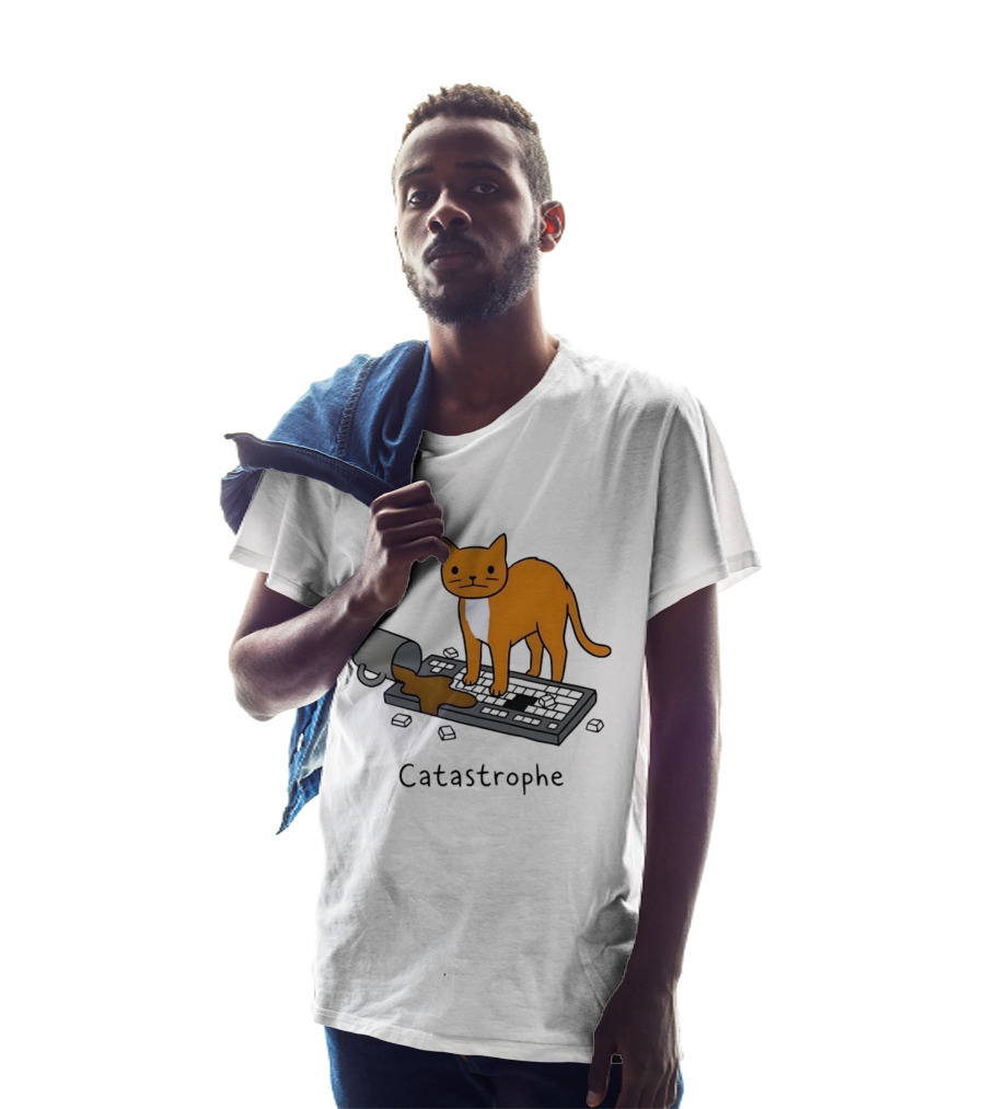 Catastrophe Orange Cat Spilling Coffee On Keyboard T-Shirt