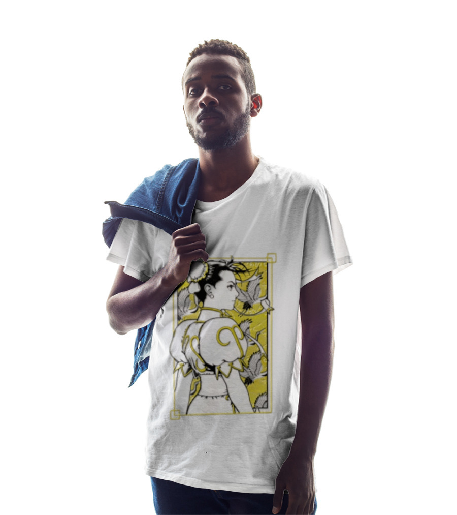 Chun Li Profile Flying Cranes Yellow Frame Line T-Shirt