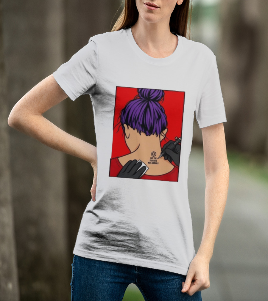Eat The Fascists Not Animals Tattoo Anarchist Purple Hair Red T-Shirt