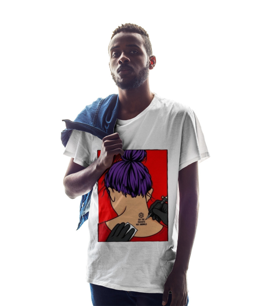 Eat The Fascists Not Animals Tattoo Anarchist Purple Hair Red T-Shirt