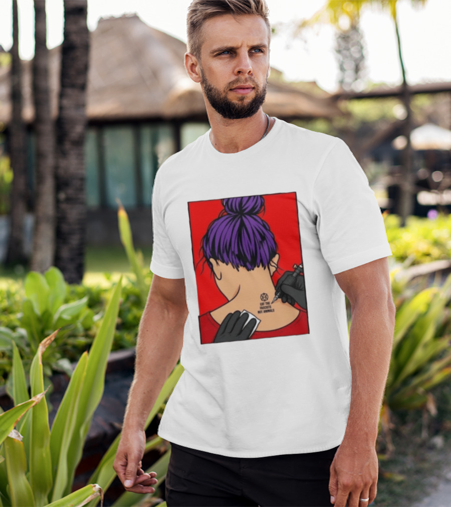Eat The Fascists Not Animals Tattoo Anarchist Purple Hair Red T-Shirt