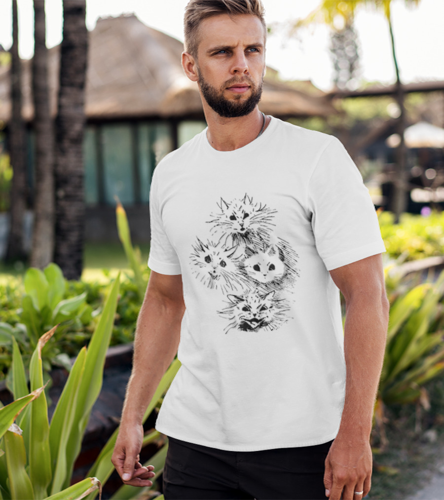 Four Cats Dynamic Black Sketch T-Shirt