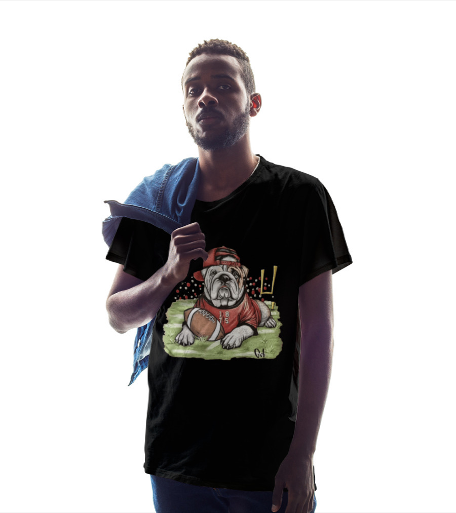 Georgia Bulldogs Football 1875 Bulldog With Cap And Football T-Shirt
