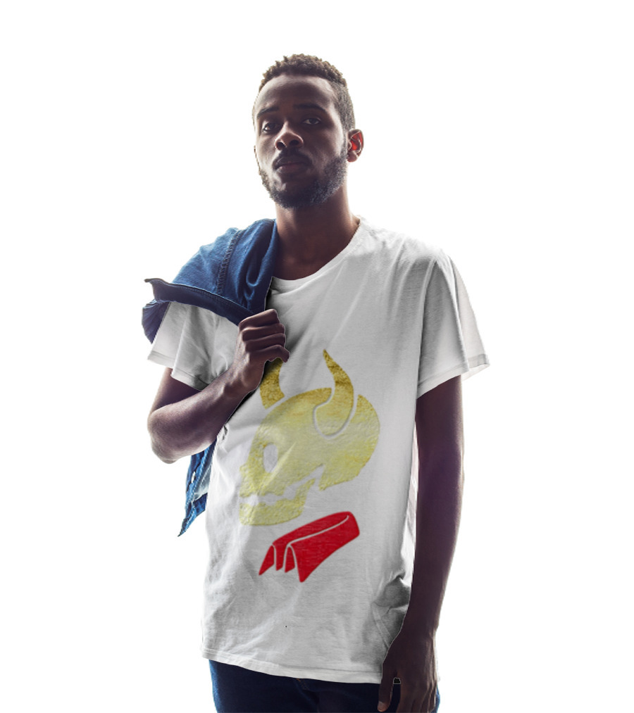 Devil Horn Skull Red Collar Gold Glitter T-Shirt