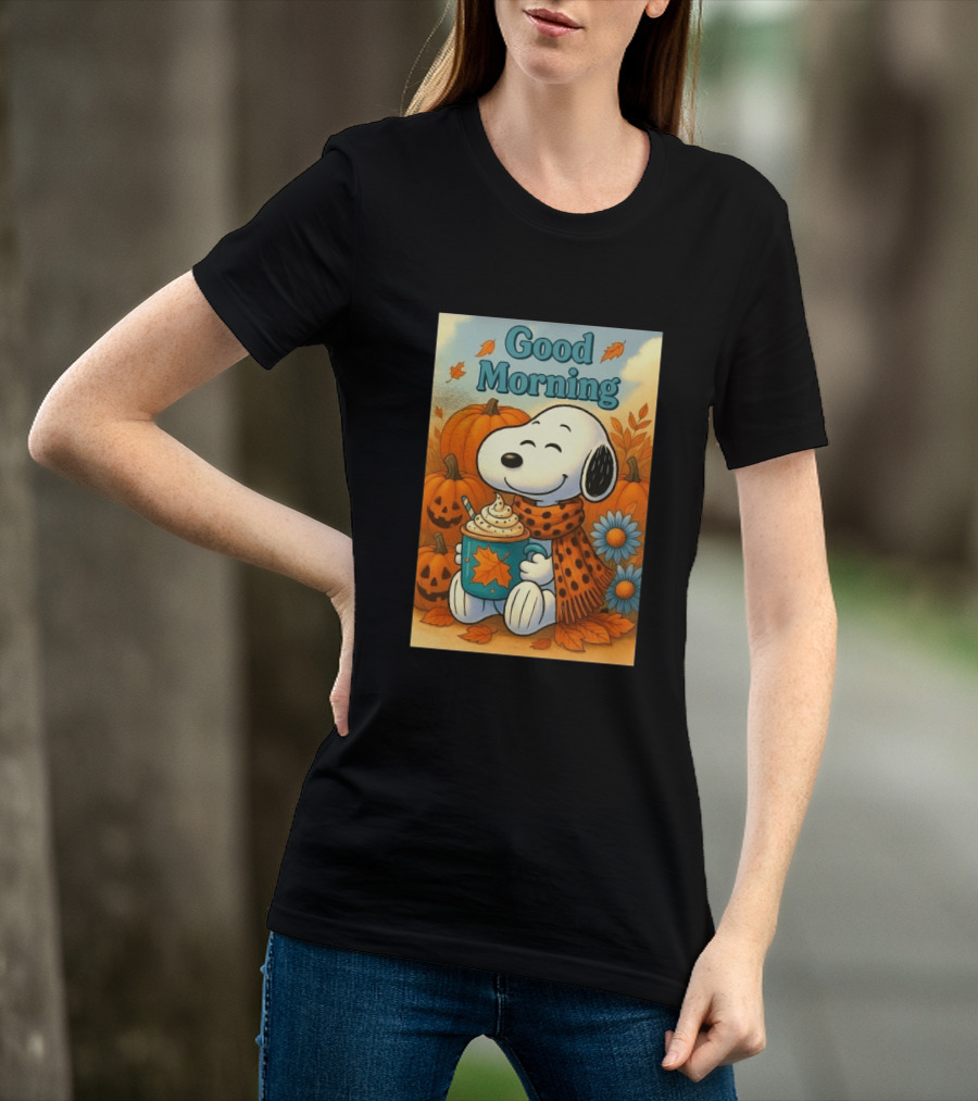 Snoopy Good Morning Autumn Pumpkin Latte Halloween T-Shirt