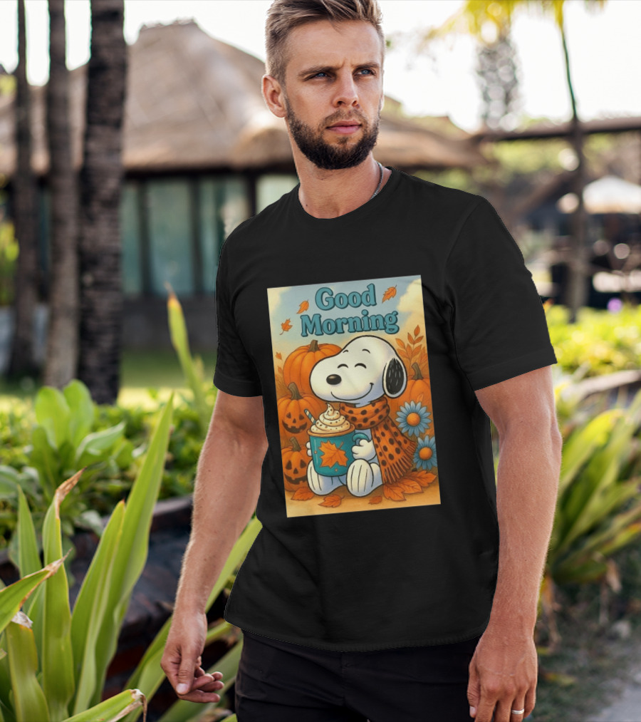 Snoopy Good Morning Autumn Pumpkin Latte Halloween T-Shirt