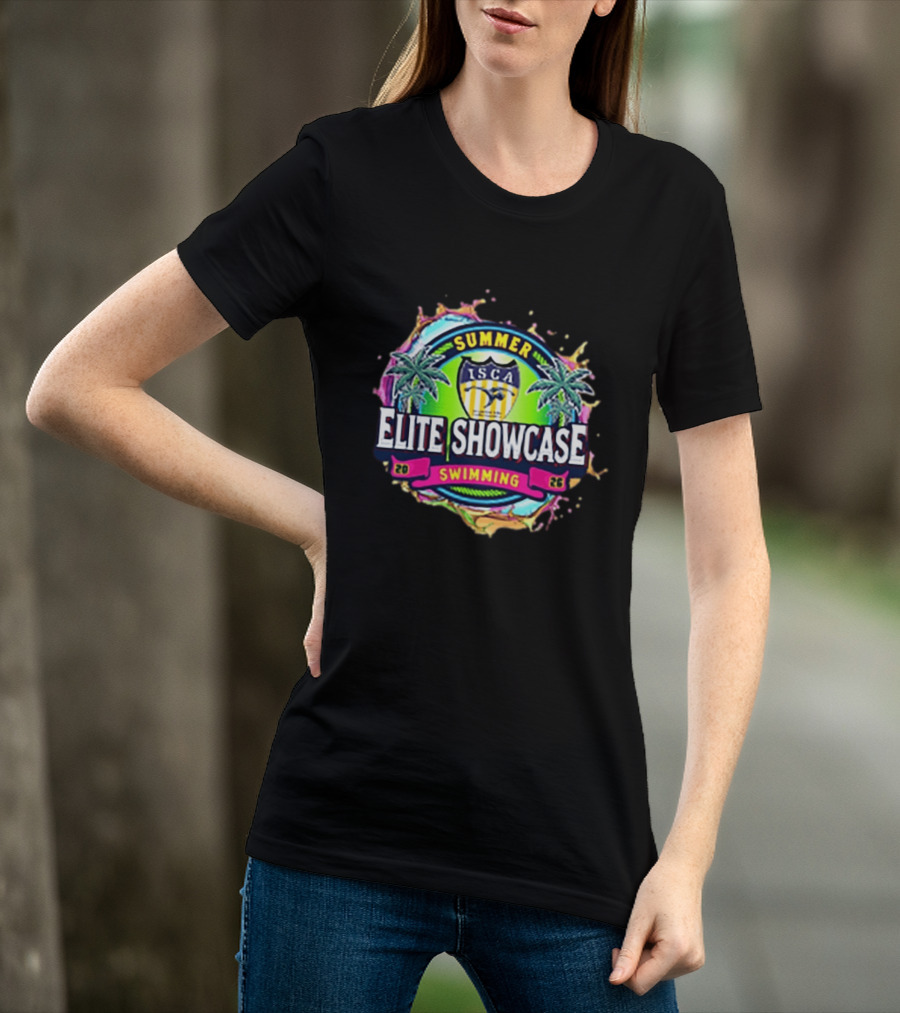 SUMMER ISCA Elite Showcase Swimming 2026 Event With Palm Trees And Splash T-Shirt