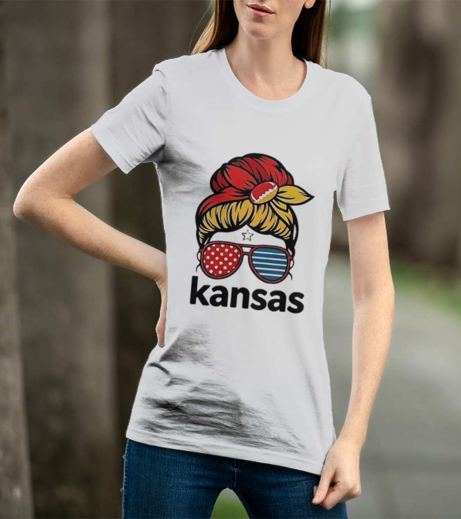 Kansas City Chiefs Royals Football Game Day Messy Bun Girl T-Shirt