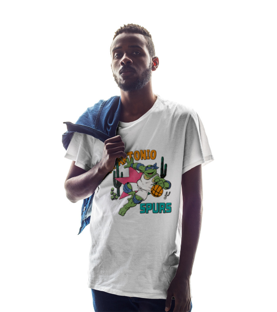 San Antonio Spurs Cartoon Turtle Dribbling Basketball Cacti T-Shirt