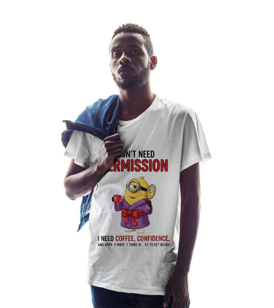 Minion Bathrobe Magnifying Glass I Don't Need Permission I Need Coffee Confidence T-Shirt