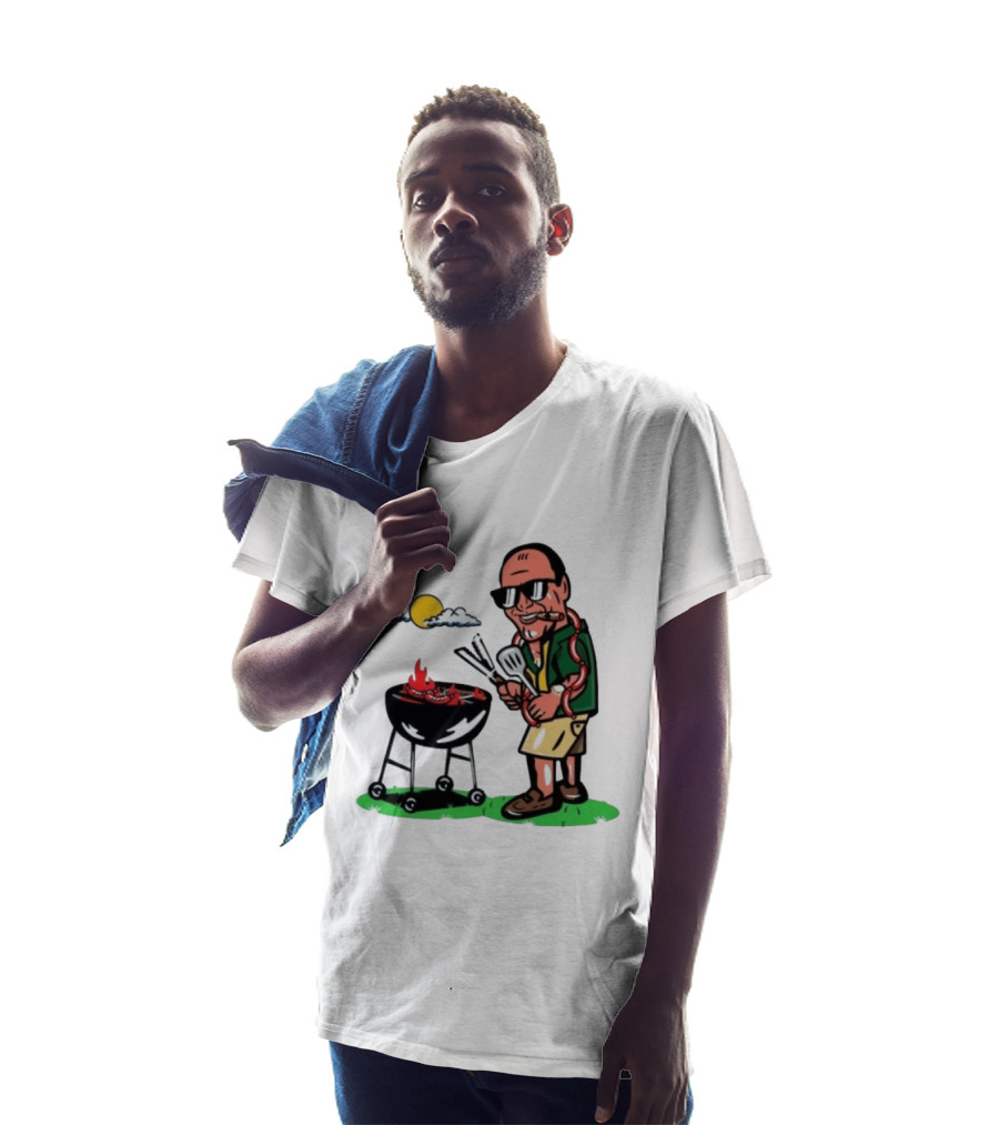 Tony Soprano Grilling Sausages Cartoon Funny BBQ Scene T-Shirt