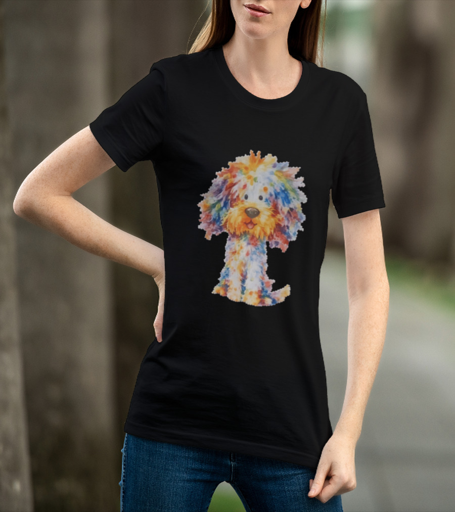 Watercolor Fluffy Dog Colorful Brushstrokes T-Shirt